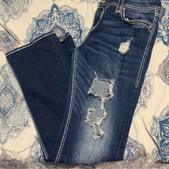 Rick Revival Betty bootcut jeans factory destroyed 31 waist 32 length - Picture 5 of 9